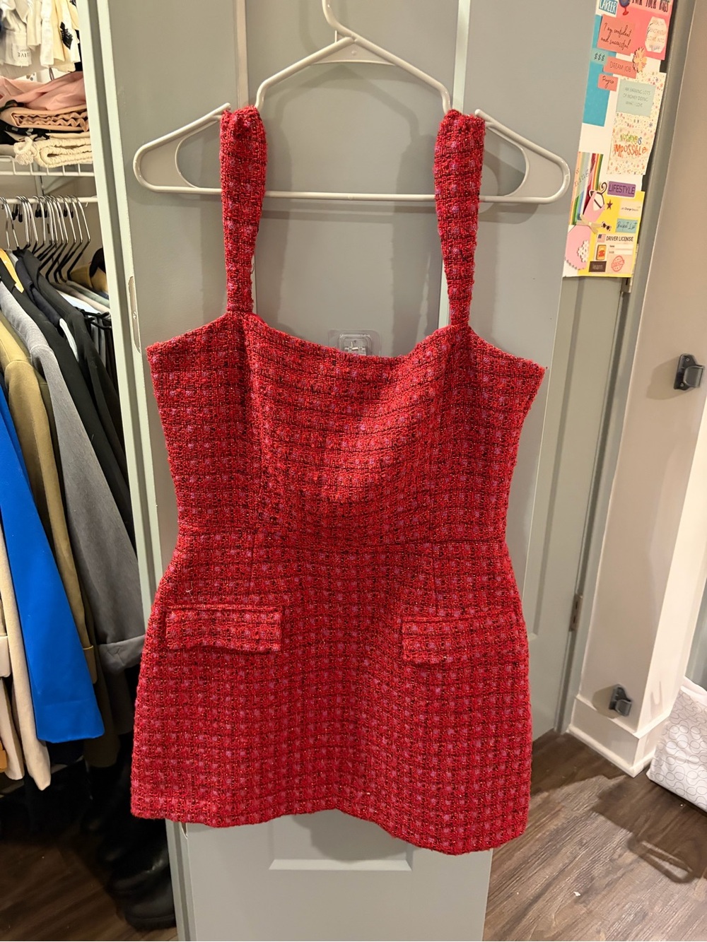 Amanda Uprichard Red Tweed Mini Dress with Straps